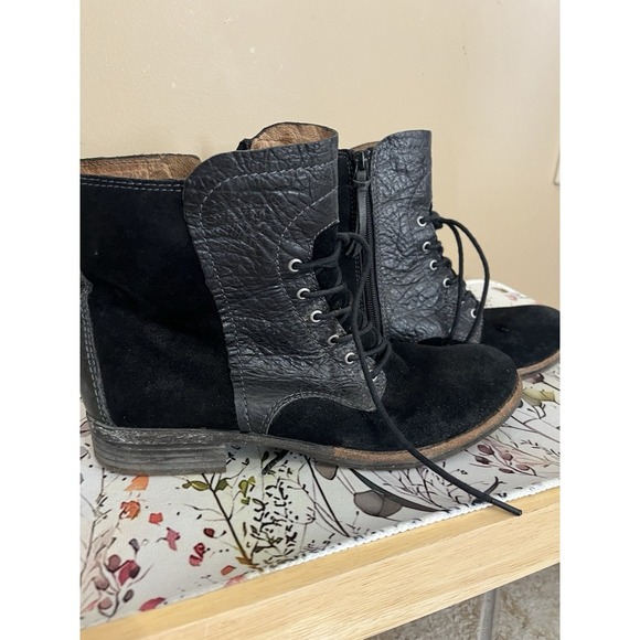 NAYA Agave Leather Combat Boots SIZE US8,5 Black Suede Lace Up Comfort Side Zip - Picture 5 of 10
